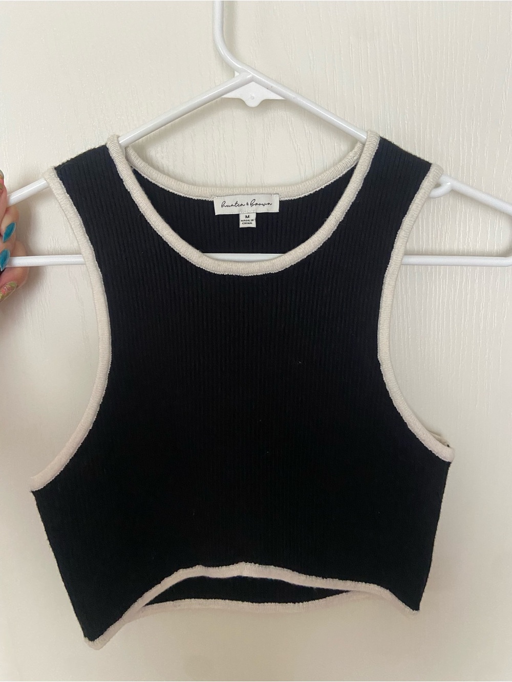 Black Knit Tank with Cream Trim